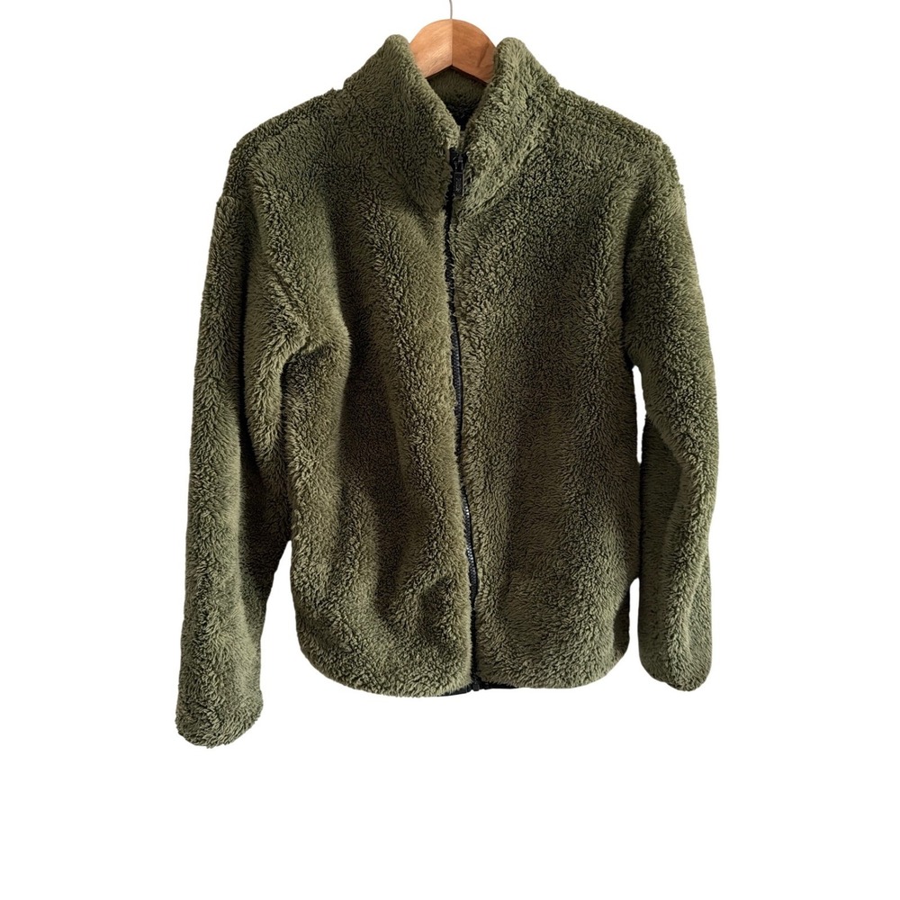 PINK Victoria's Secret Sherpa Fleece Jacket Womens XS Olive Green Teddy Full Zip